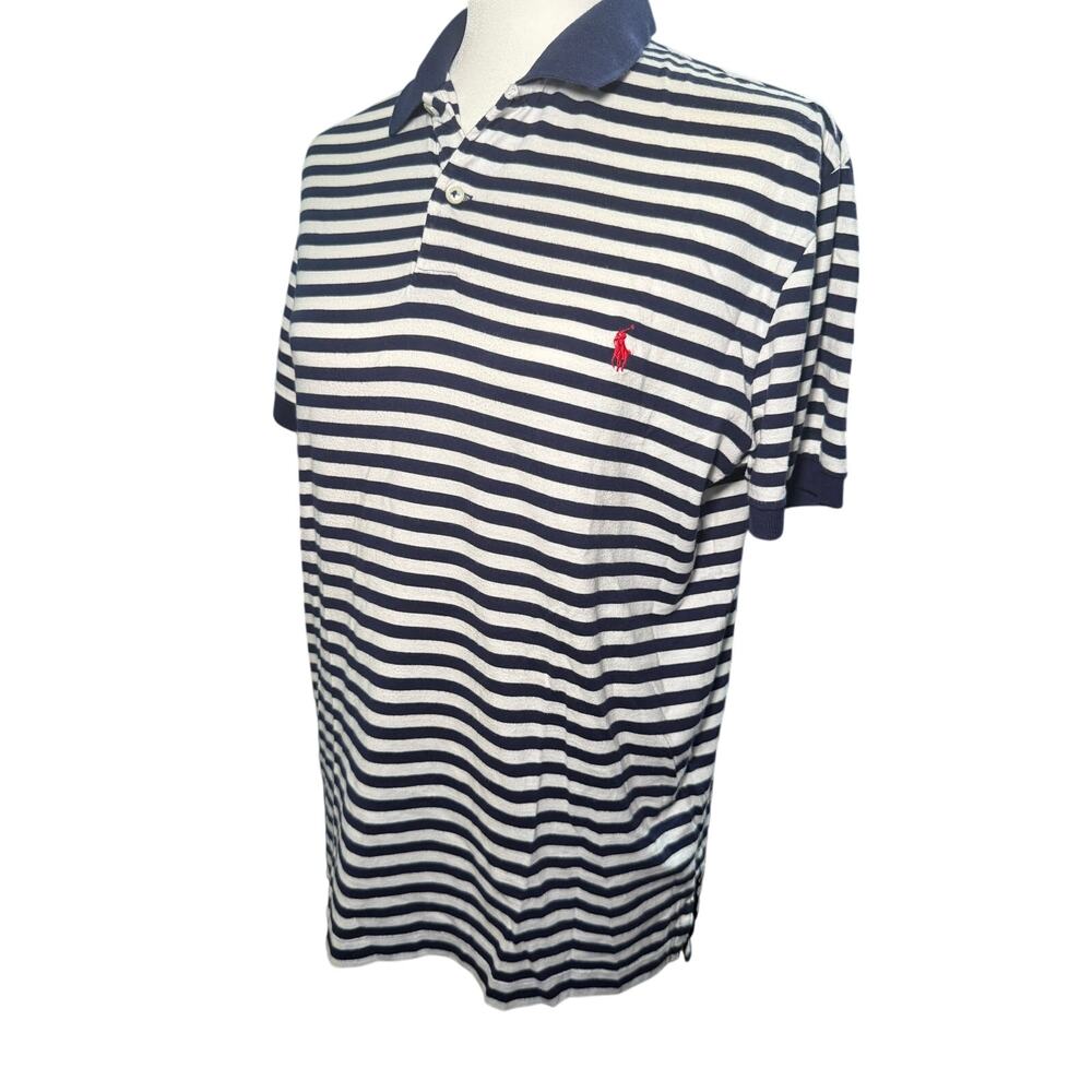 Polo Ralph Lauren Navy Striped Polo Shirt, Red Pony, Pima Cotton, Men's Small
